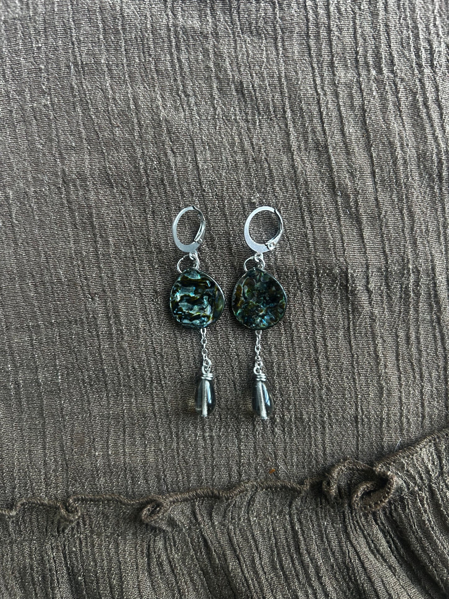 Silver Abalone Drop Earrings (1 of 1)