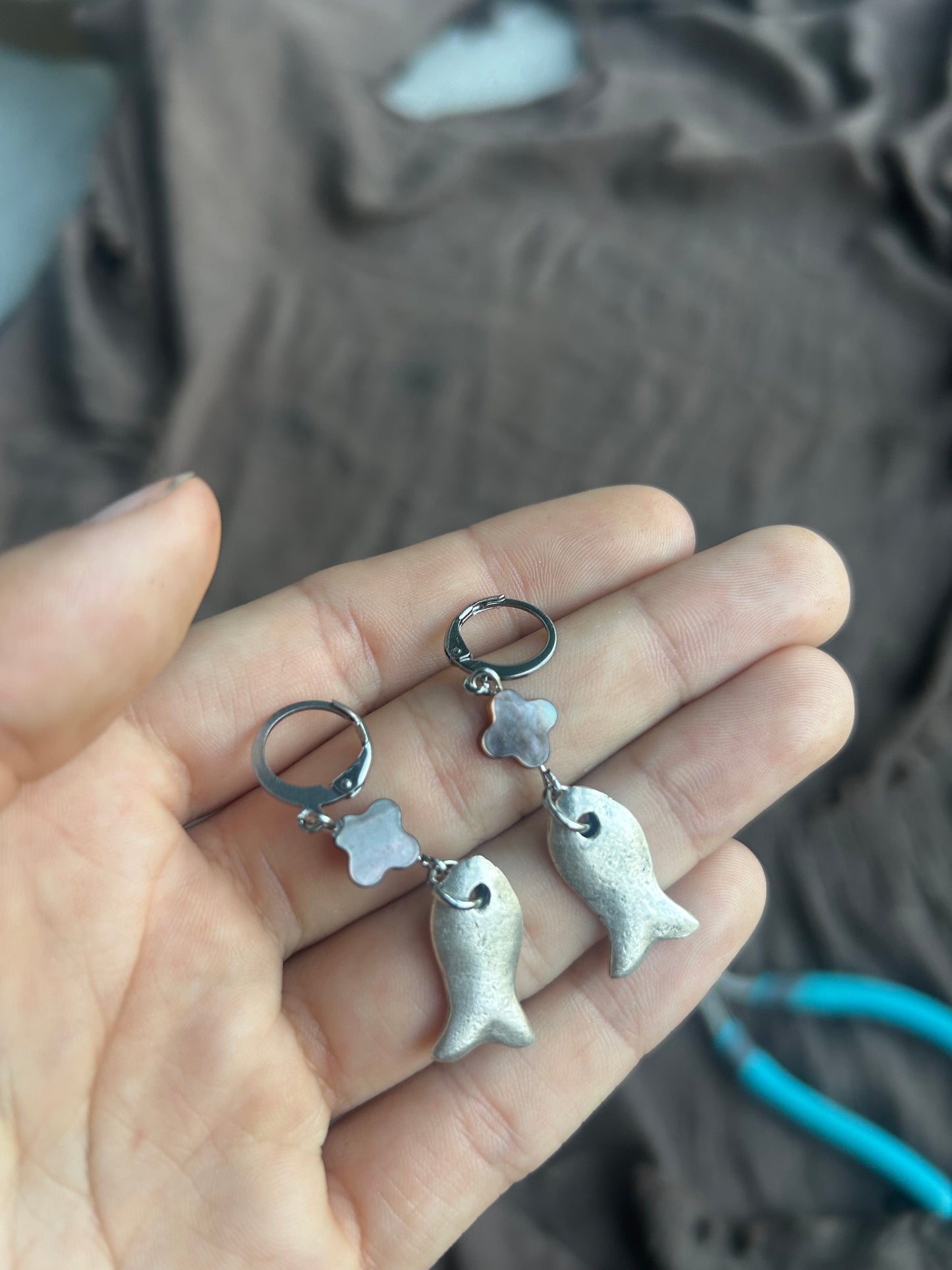 Mother of Pearl Fish Earrings