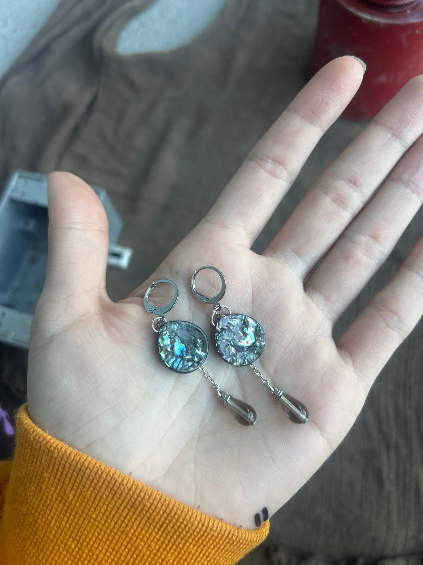 Silver Abalone Drop Earrings (1 of 1)
