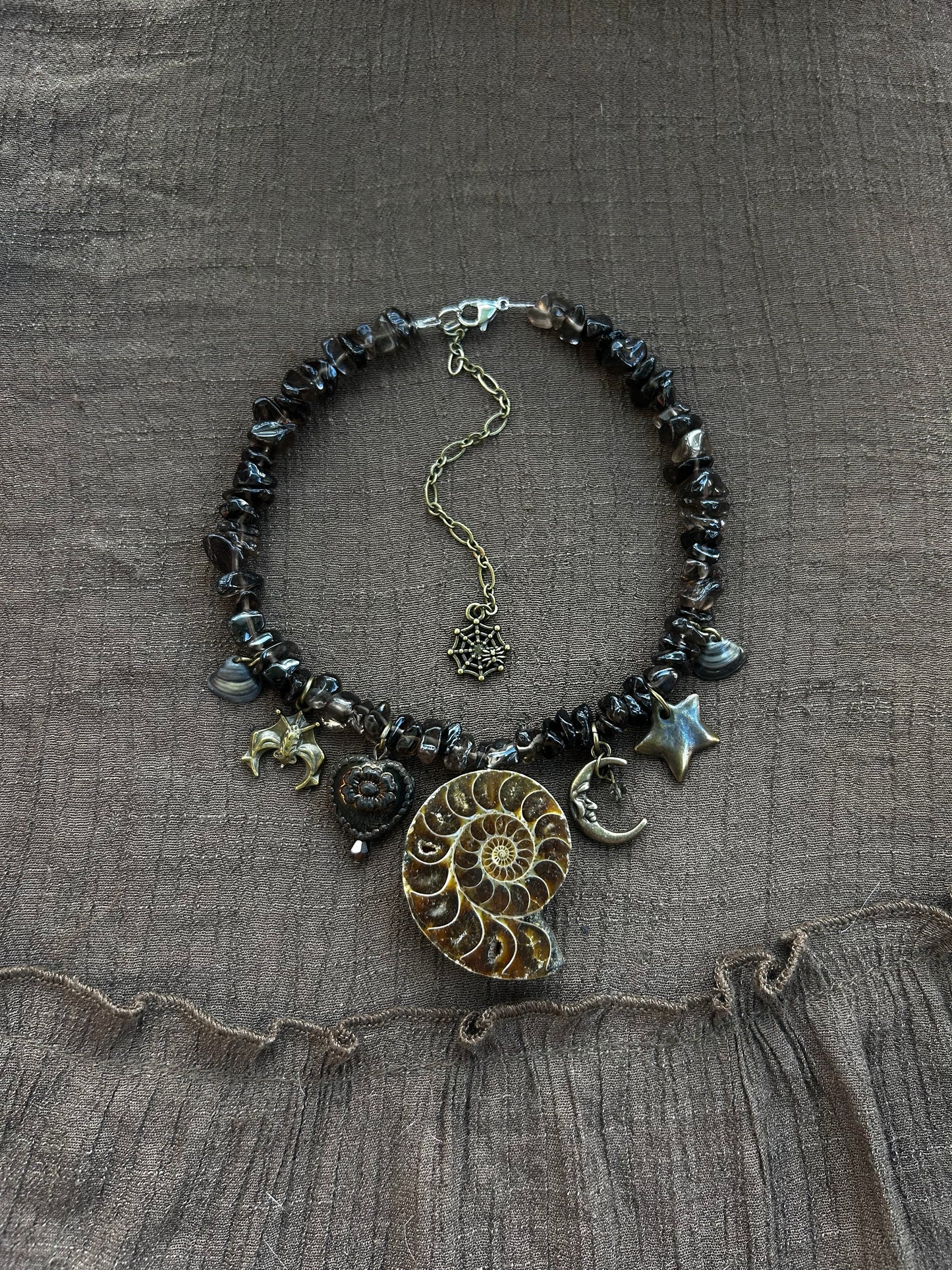 Chunky Smokey Quartz Ammonite Choker