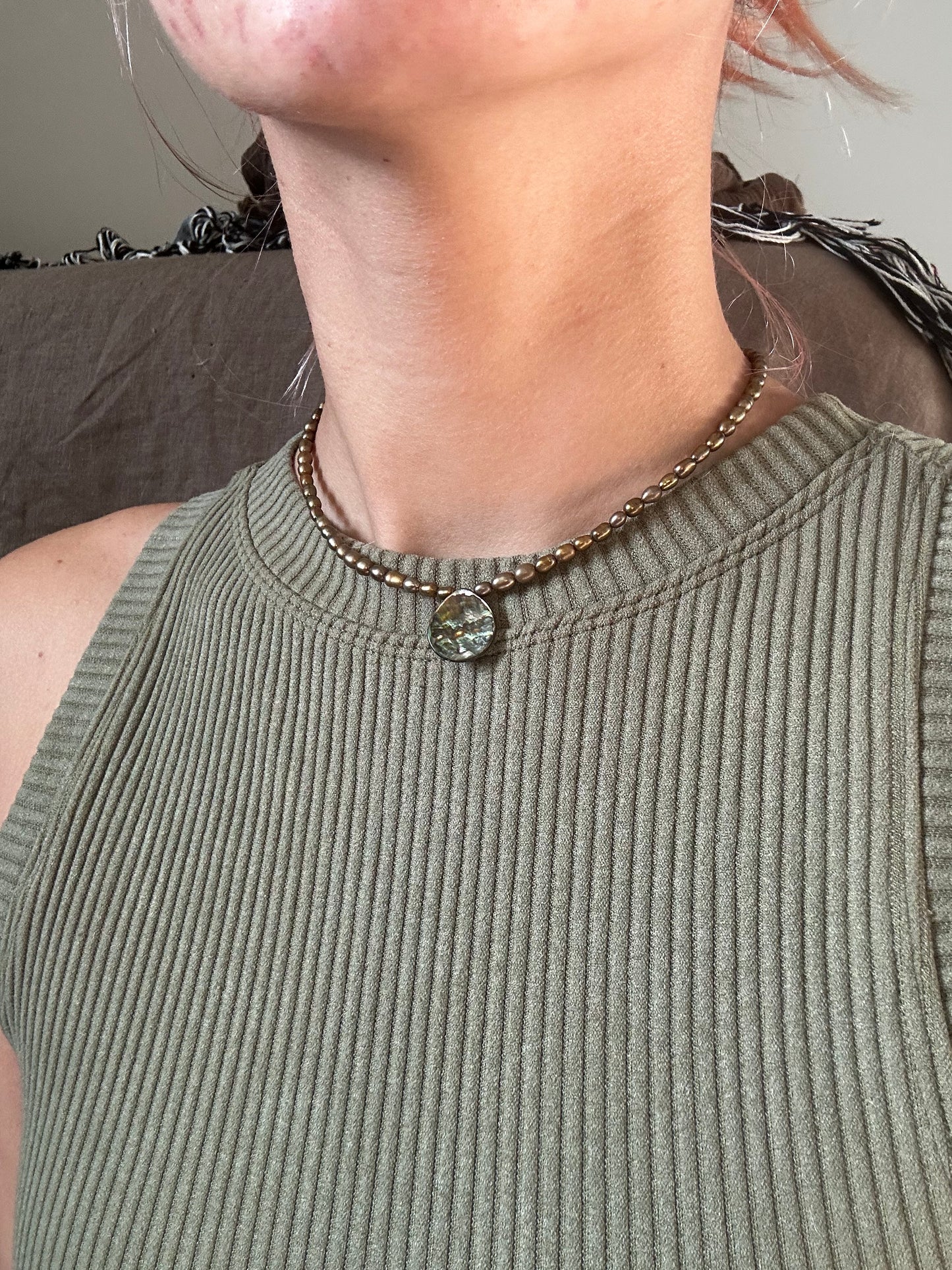 Gold Pearl and Abalone Necklace (1 of 1)