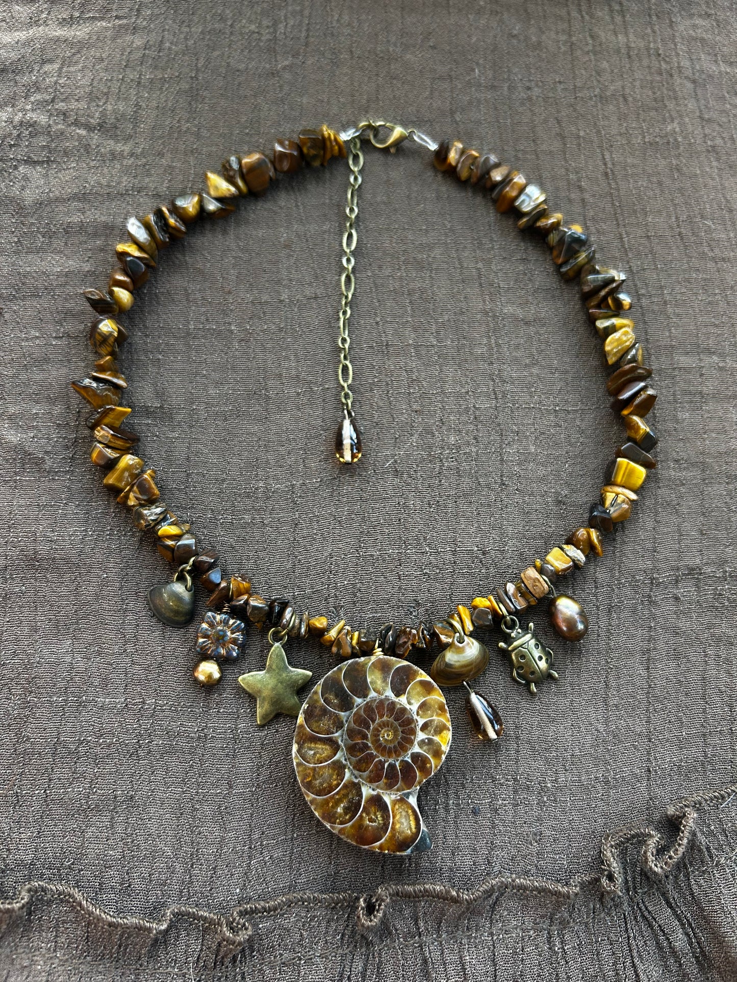 Chunky Tigers Eye Ammonite Choker
