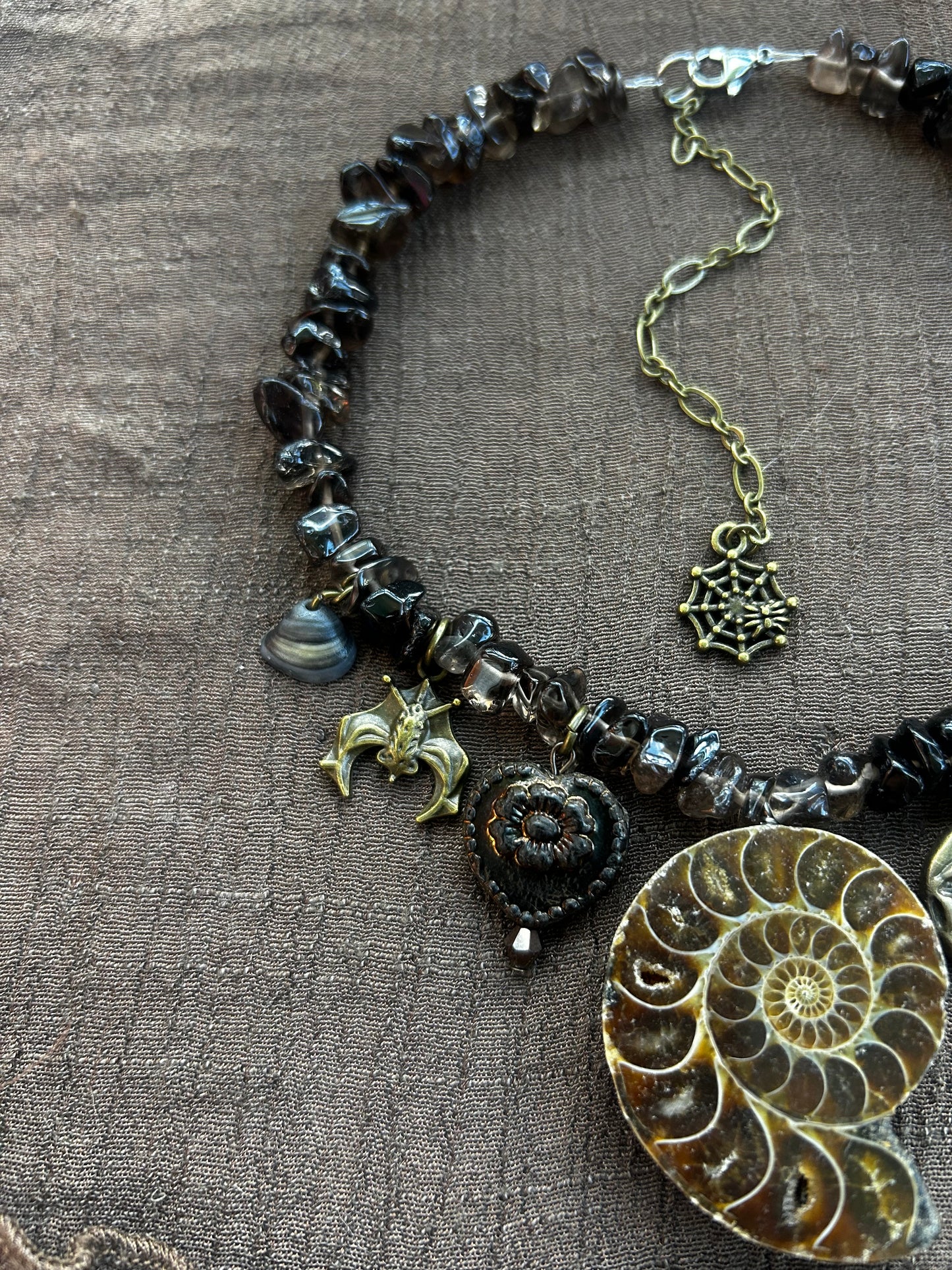 Chunky Smokey Quartz Ammonite Choker