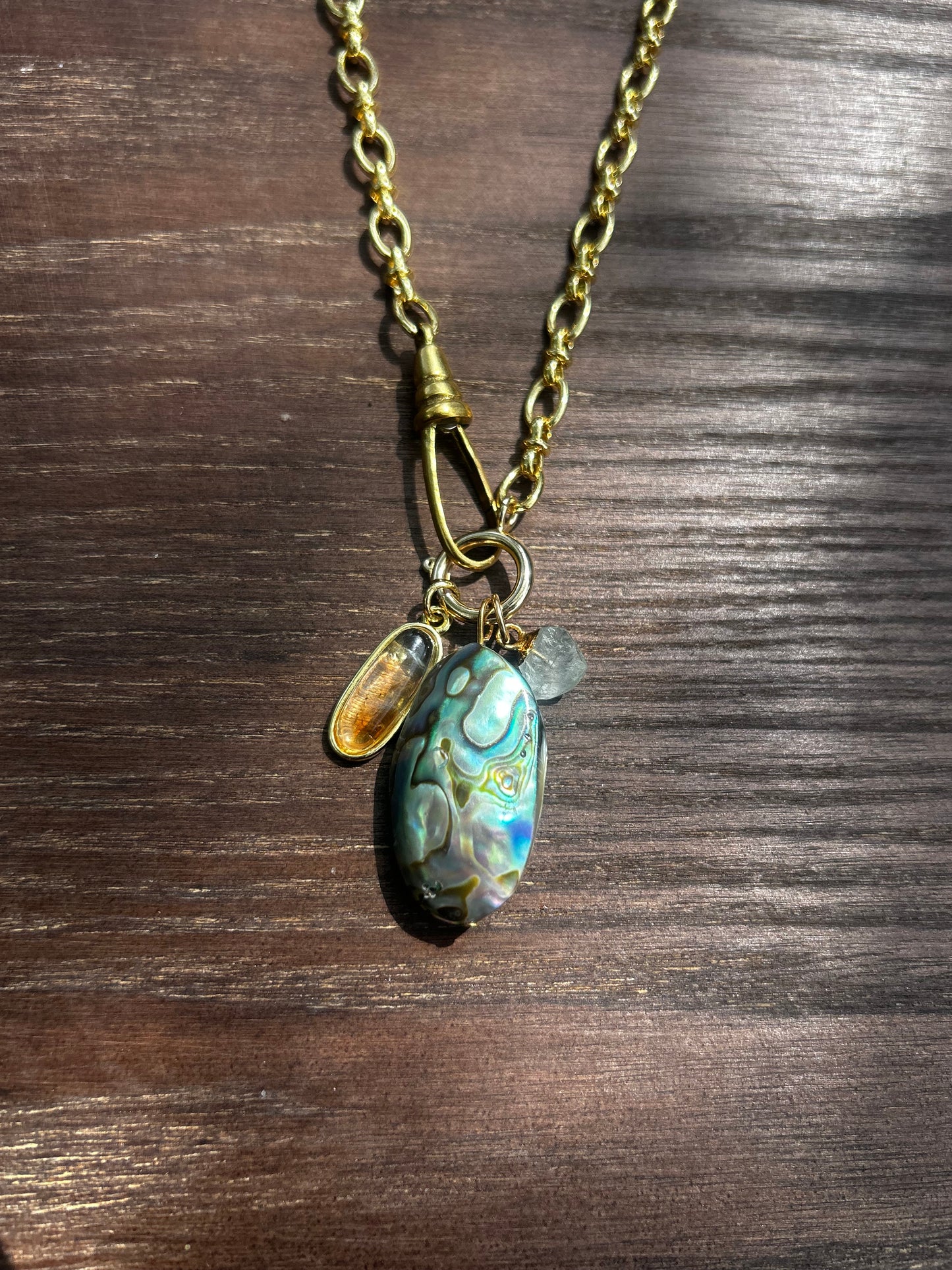 Abalone, Topaz, and Fluorite Charm Necklace