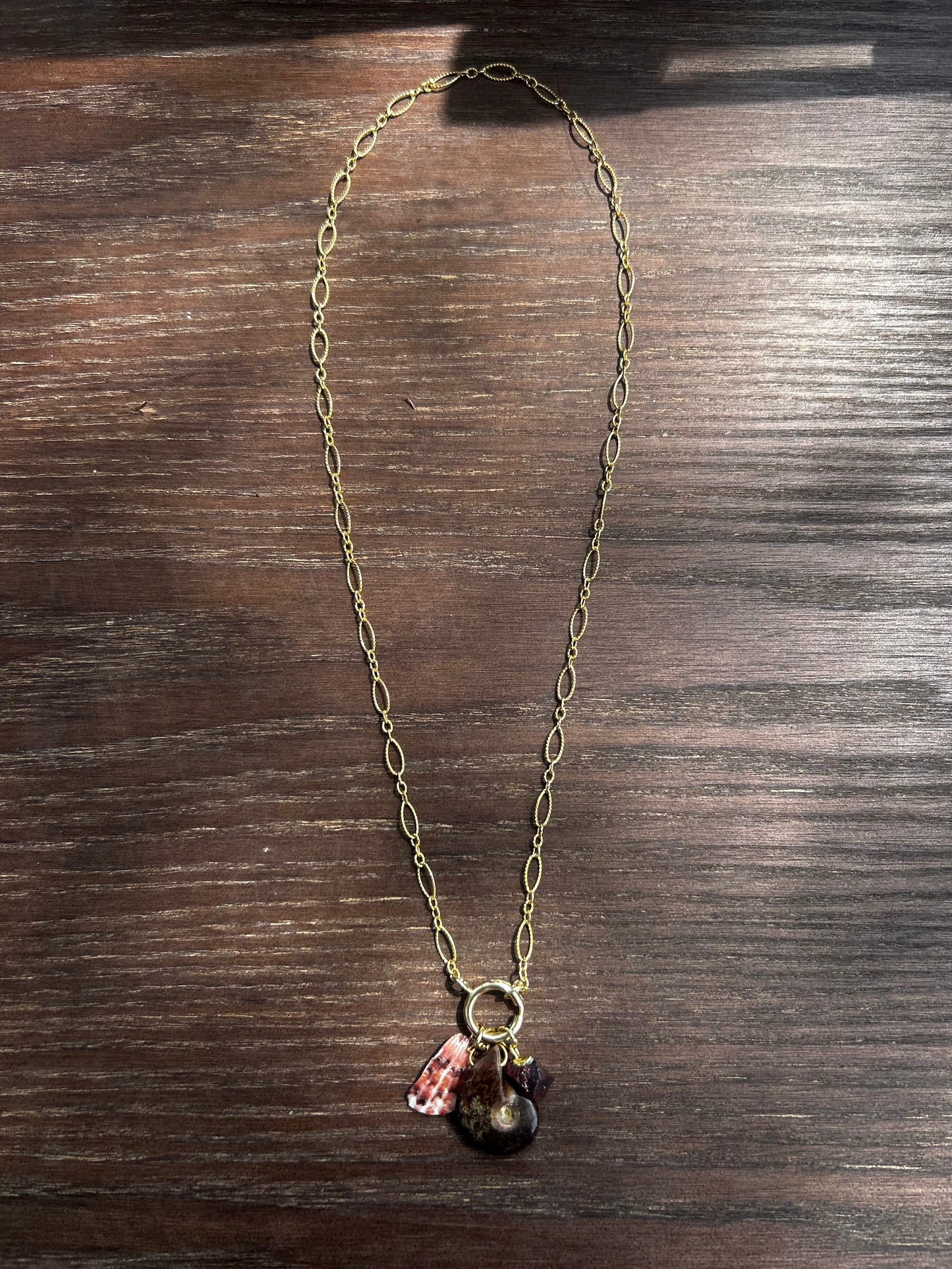 Ammonite, Scallop, and Garnet Charm Necklace