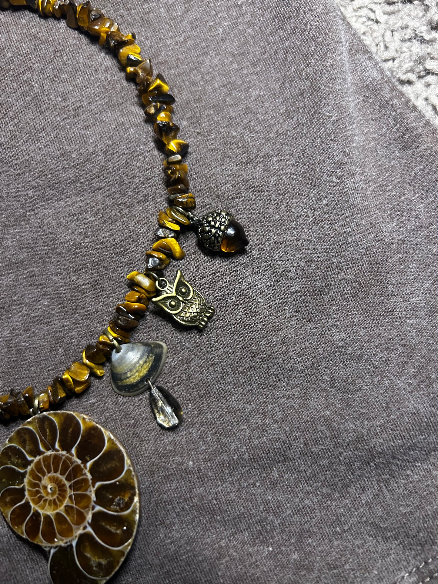 Tigers Eye Ammonite Charm Necklace (1 of 1)