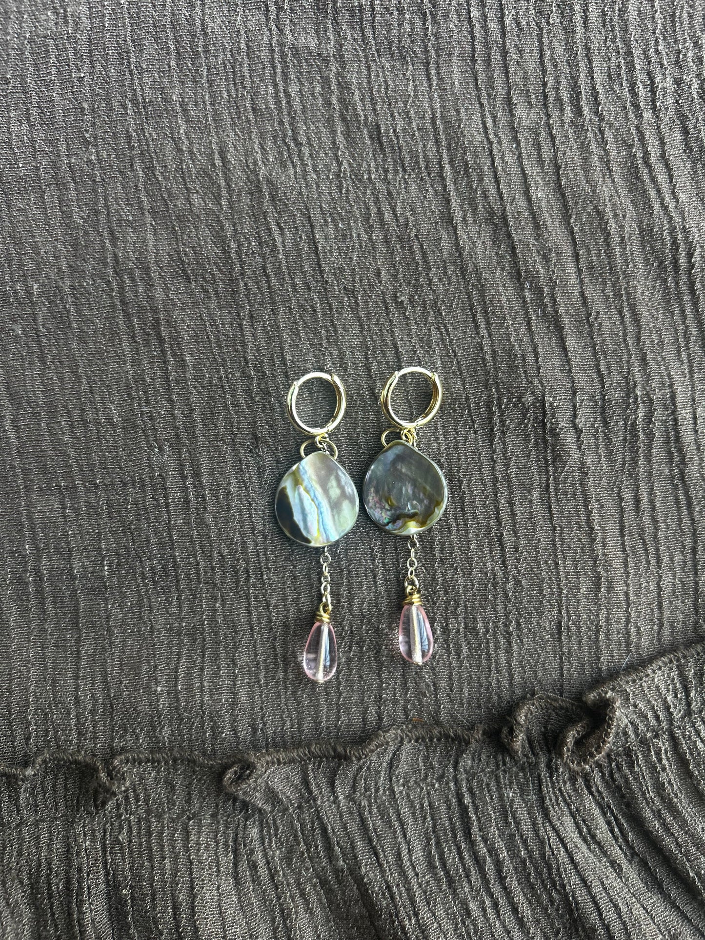 Gold and Pink Abalone Drop Earrings (1 of 1)