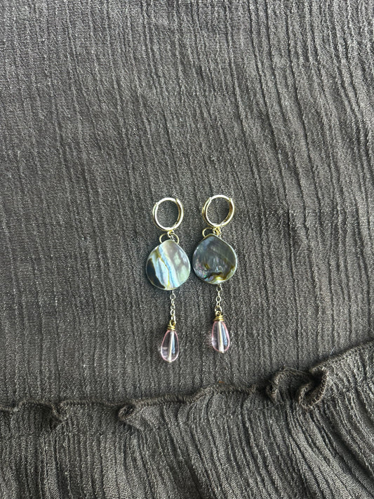 Gold and Pink Abalone Drop Earrings (1 of 1)