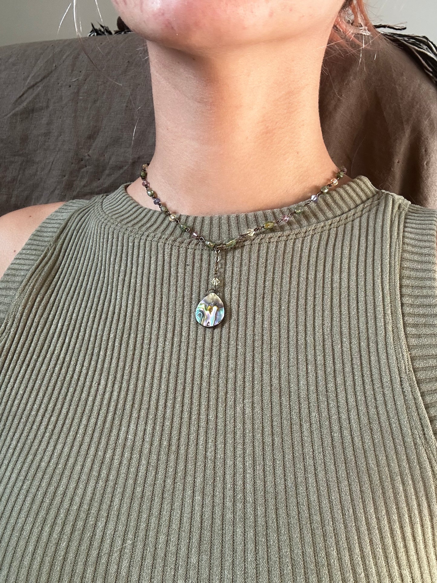 Antique Brass Abalone Choker (1 of 1)