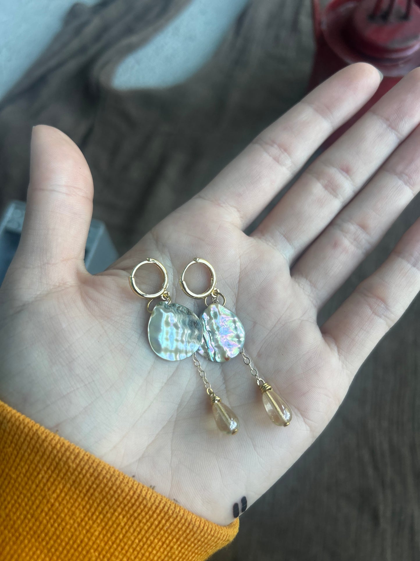 Gold Abalone Drop Earrings (1 of 1)