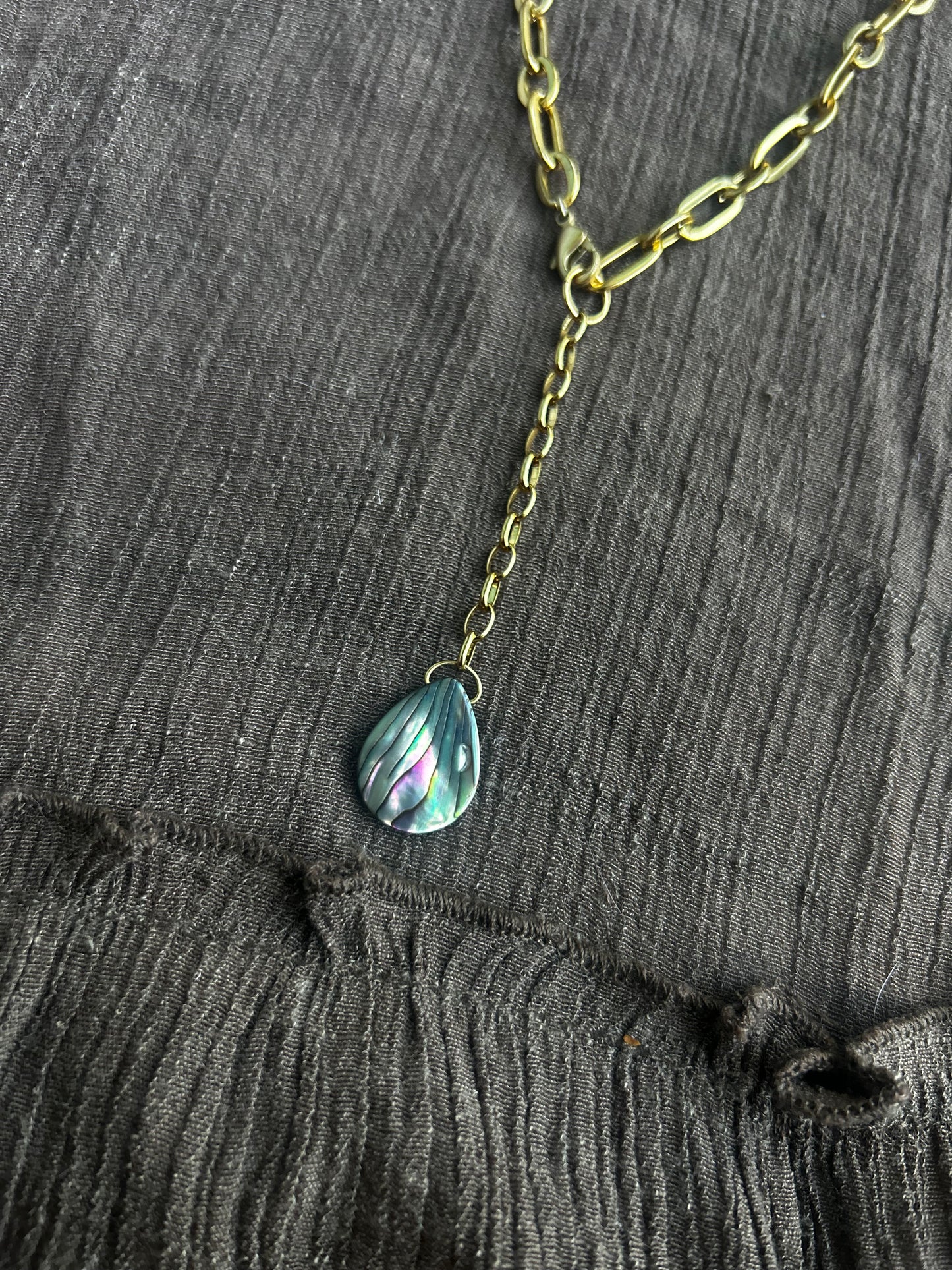 Gold Stainless Steel Abalone Necklace (1 of 1)