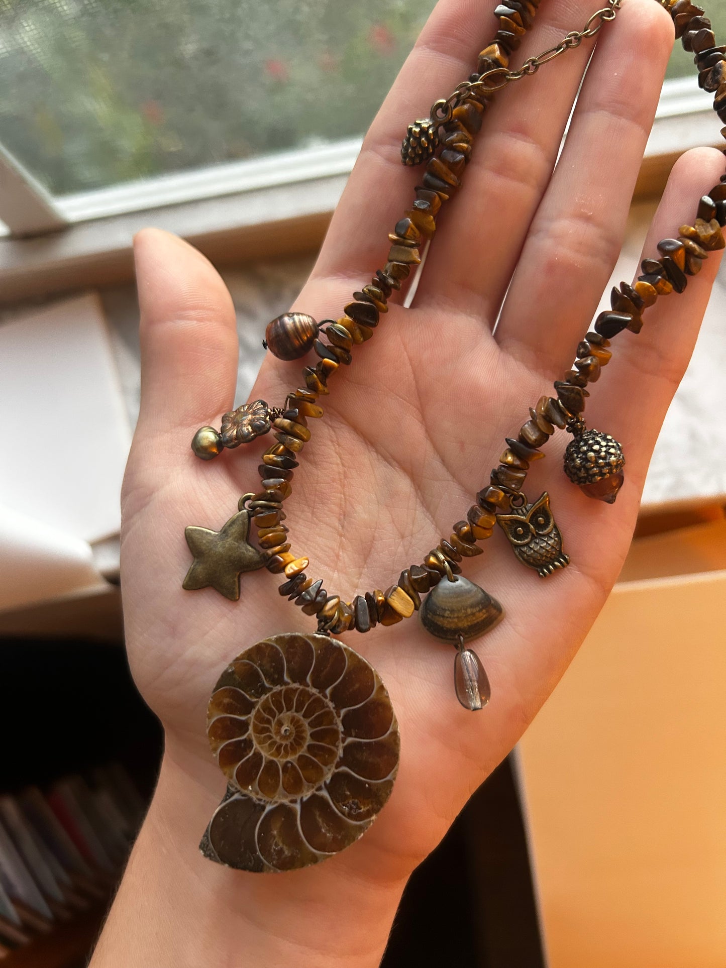 Tigers Eye Ammonite Charm Necklace (1 of 1)