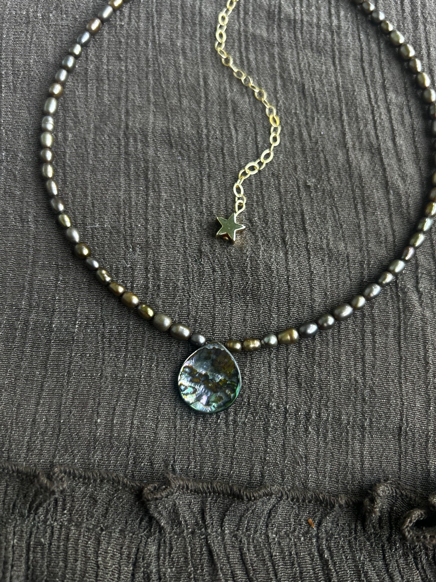 Gold Pearl and Abalone Necklace (1 of 1)