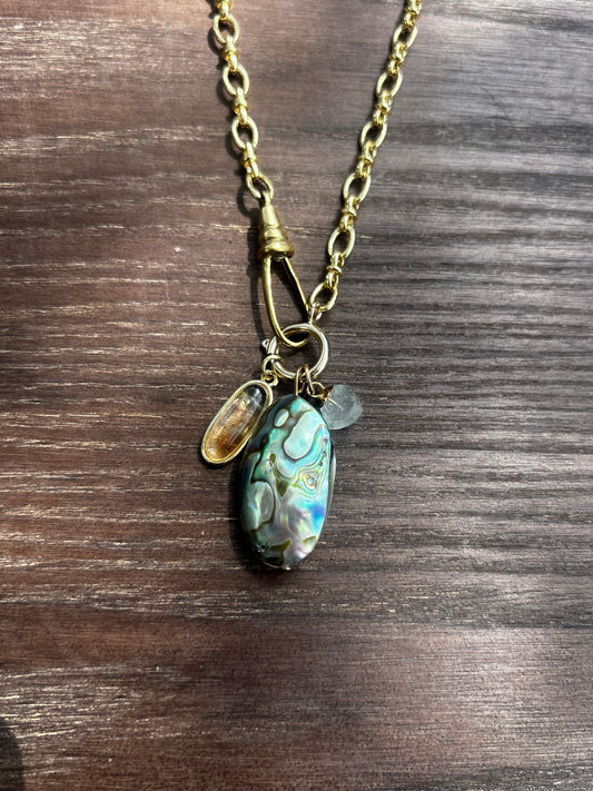 Abalone, Topaz, and Fluorite Charm Necklace