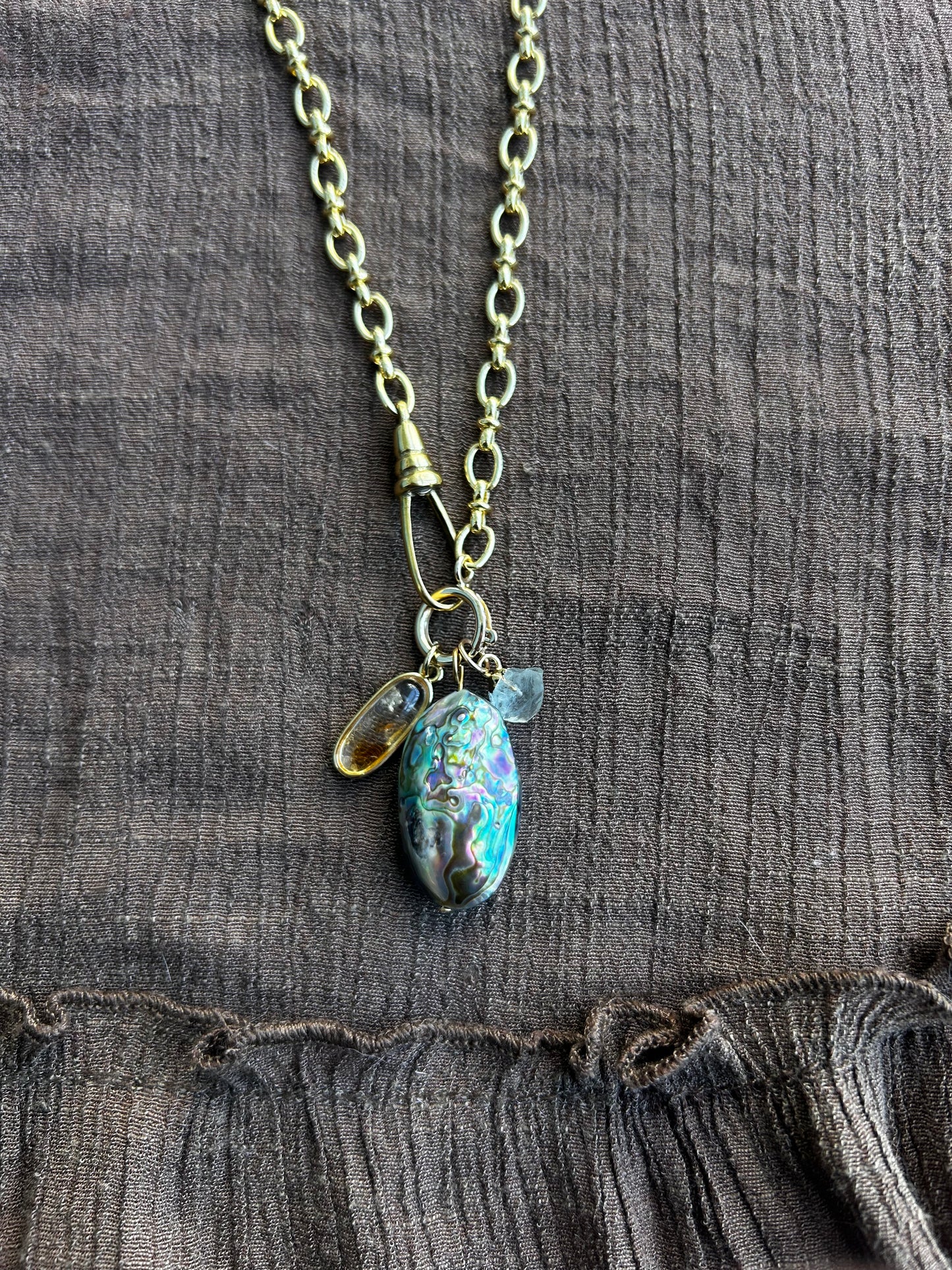 Abalone, Topaz, and Fluorite Charm Necklace
