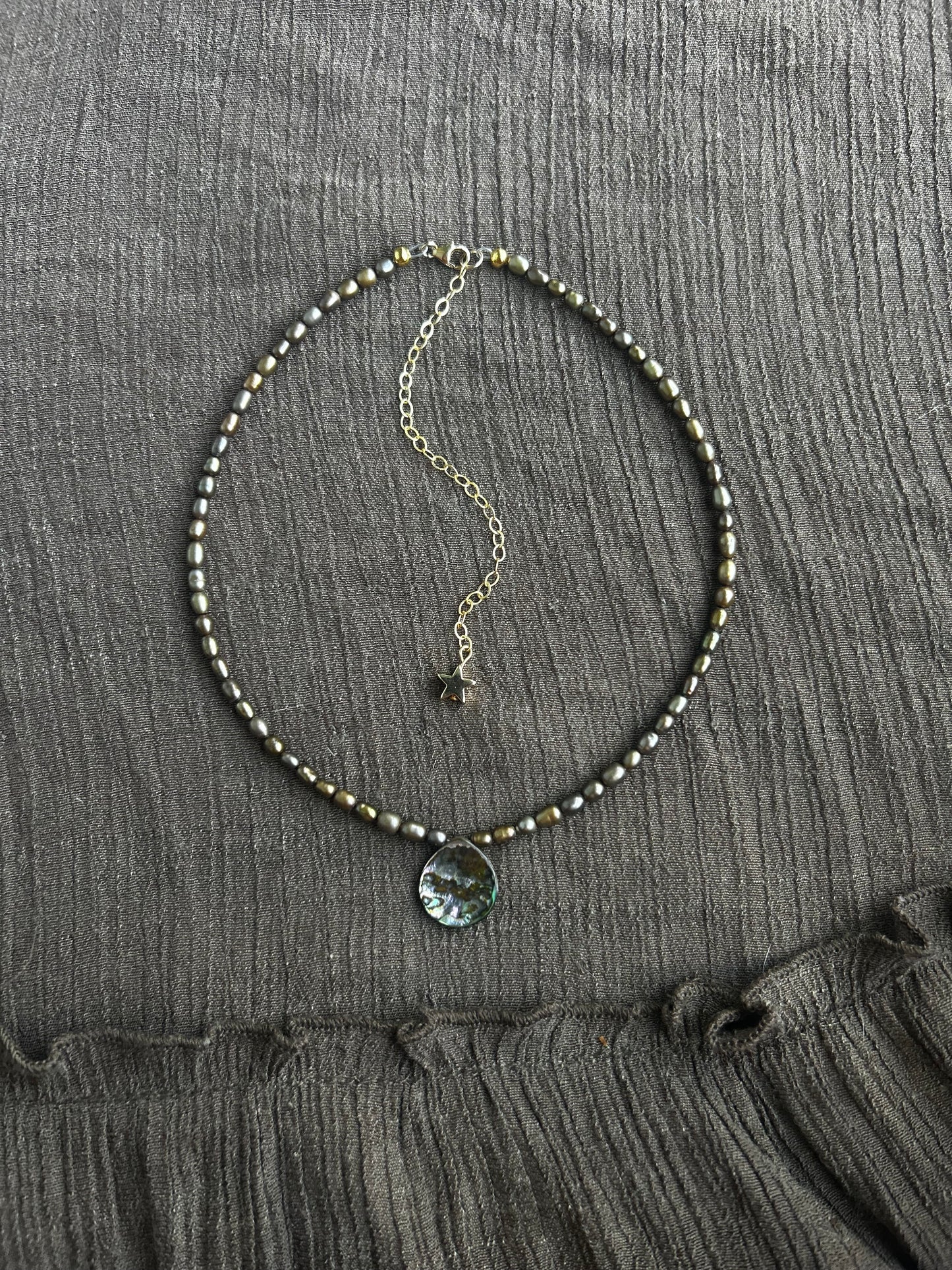 Gold Pearl and Abalone Necklace (1 of 1)