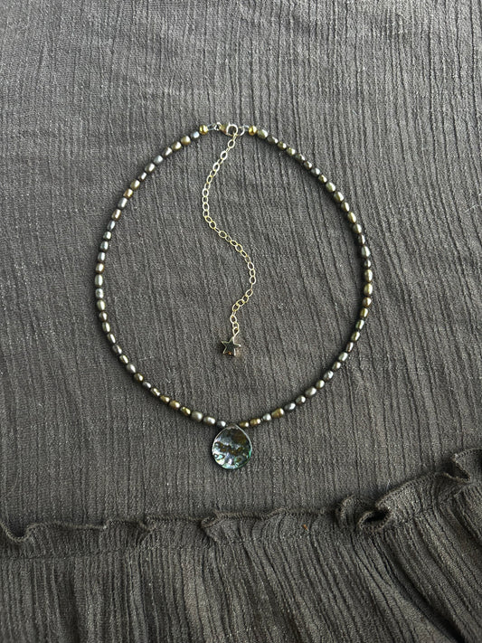 Gold Pearl and Abalone Necklace (1 of 1)
