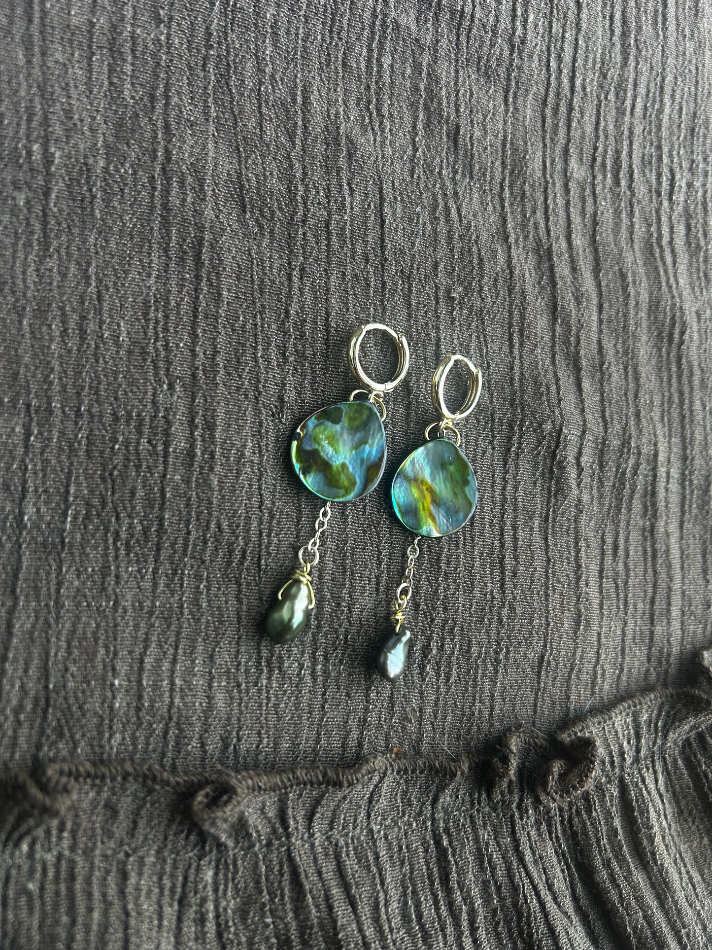 Gold Abalone and Pearl Drop Earrings (1 of 1)
