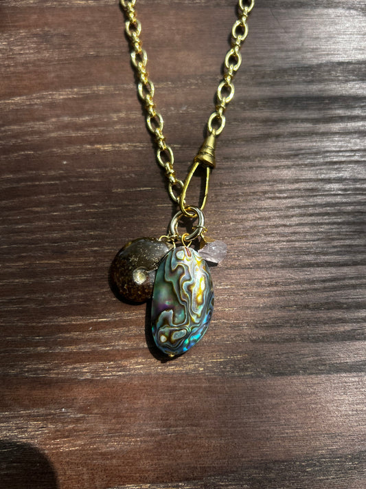 Ammonite, Abalone, and Rose gold Statement Necklace