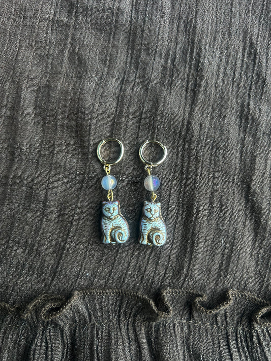 Iridescent Cat Earrings