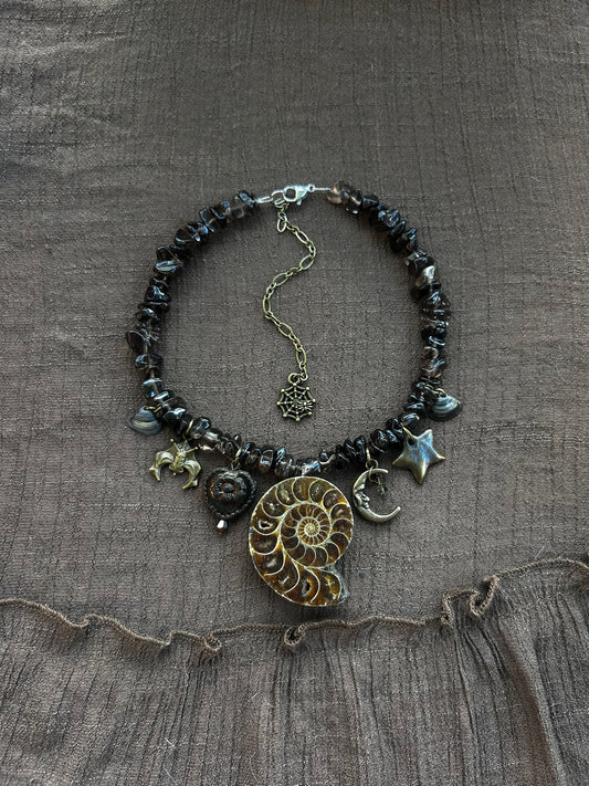 Chunky Smokey Quartz Ammonite Choker