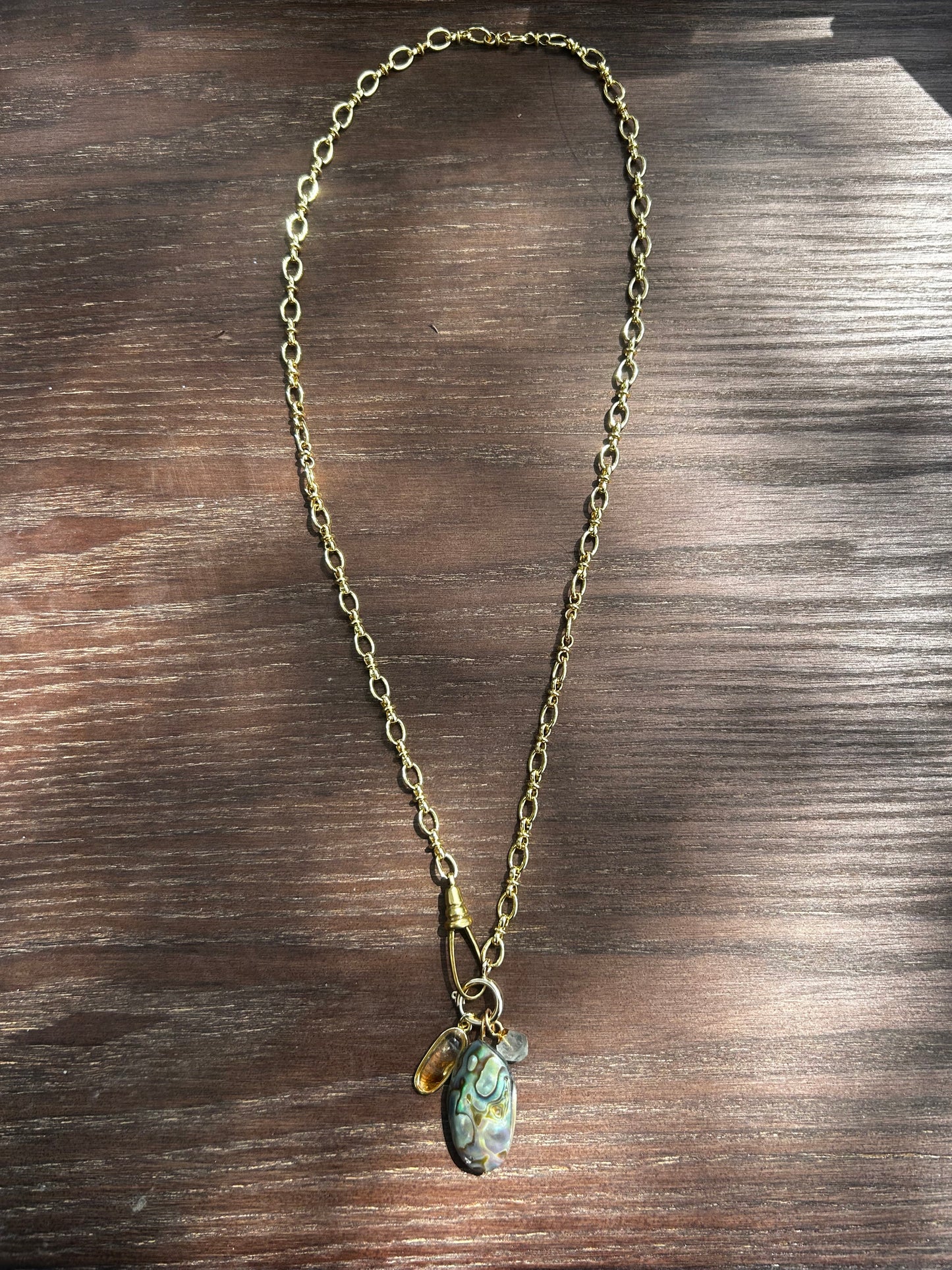 Abalone, Topaz, and Fluorite Charm Necklace