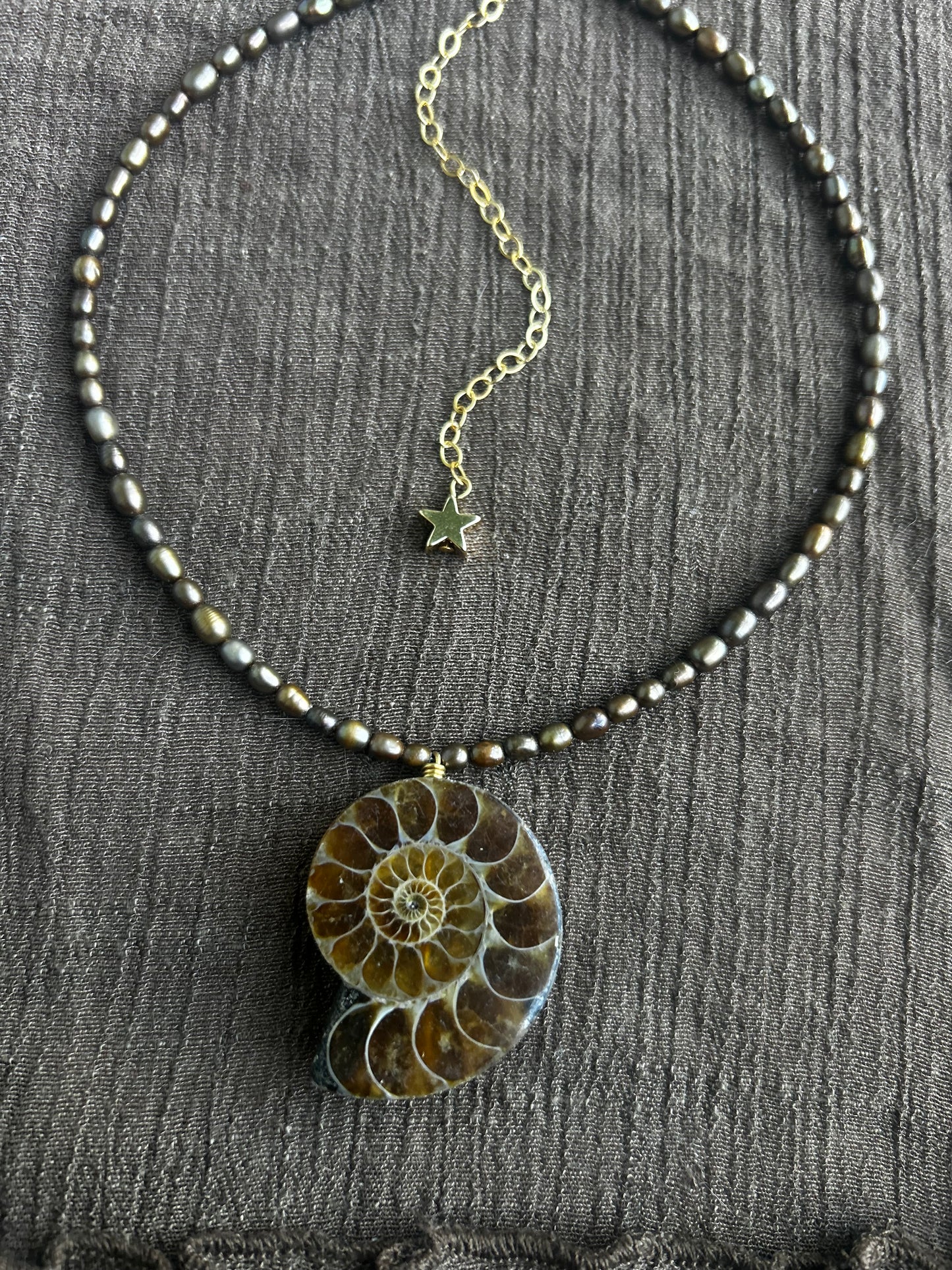 Gold Pearl and Ammonite Necklace (1 of 1)
