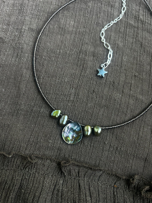 Abalone and Pearl Drops Necklace (1 of 1)