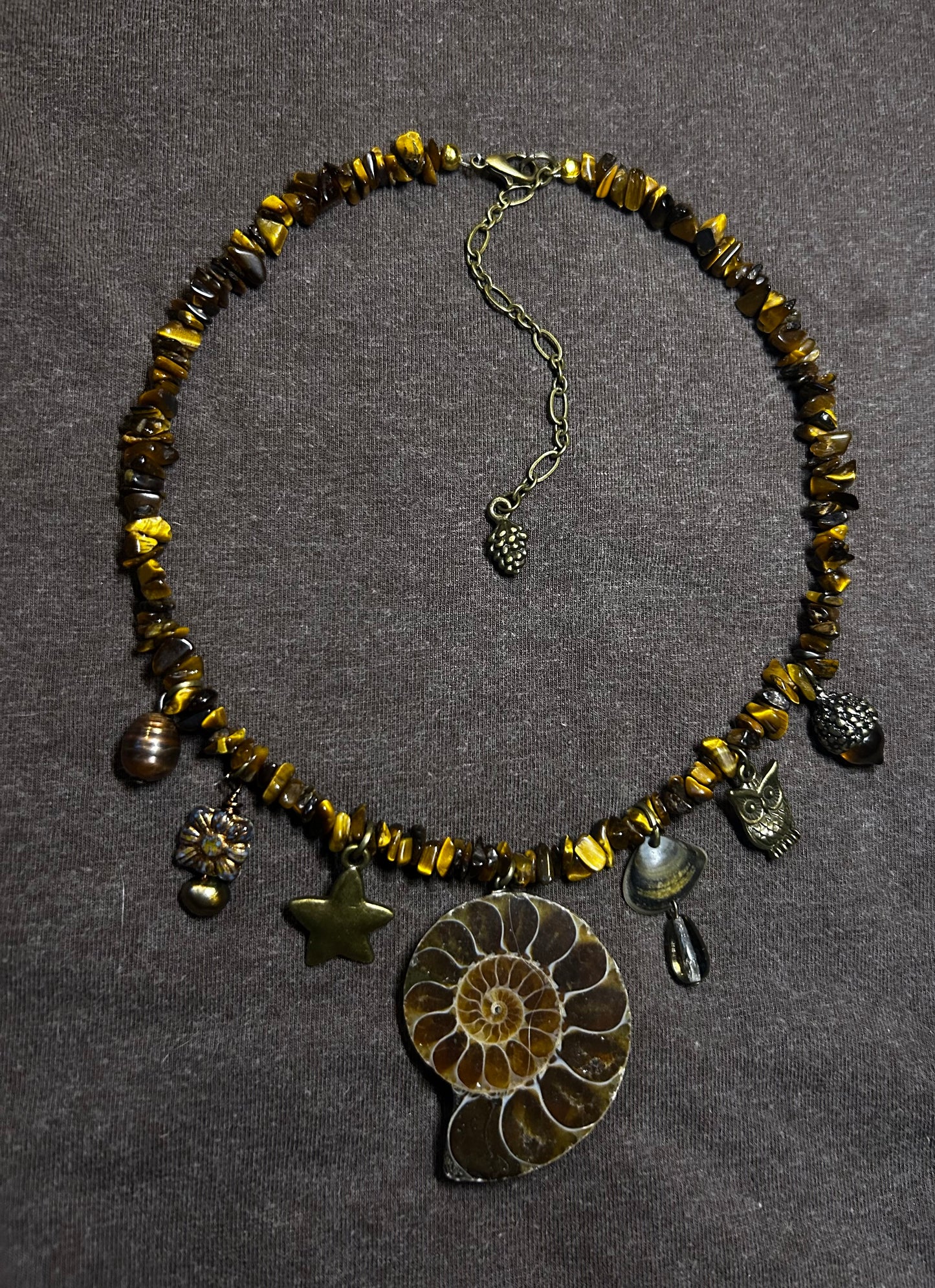Tigers Eye Ammonite Charm Necklace (1 of 1)