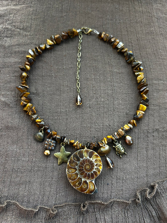 Chunky Tigers Eye Ammonite Choker