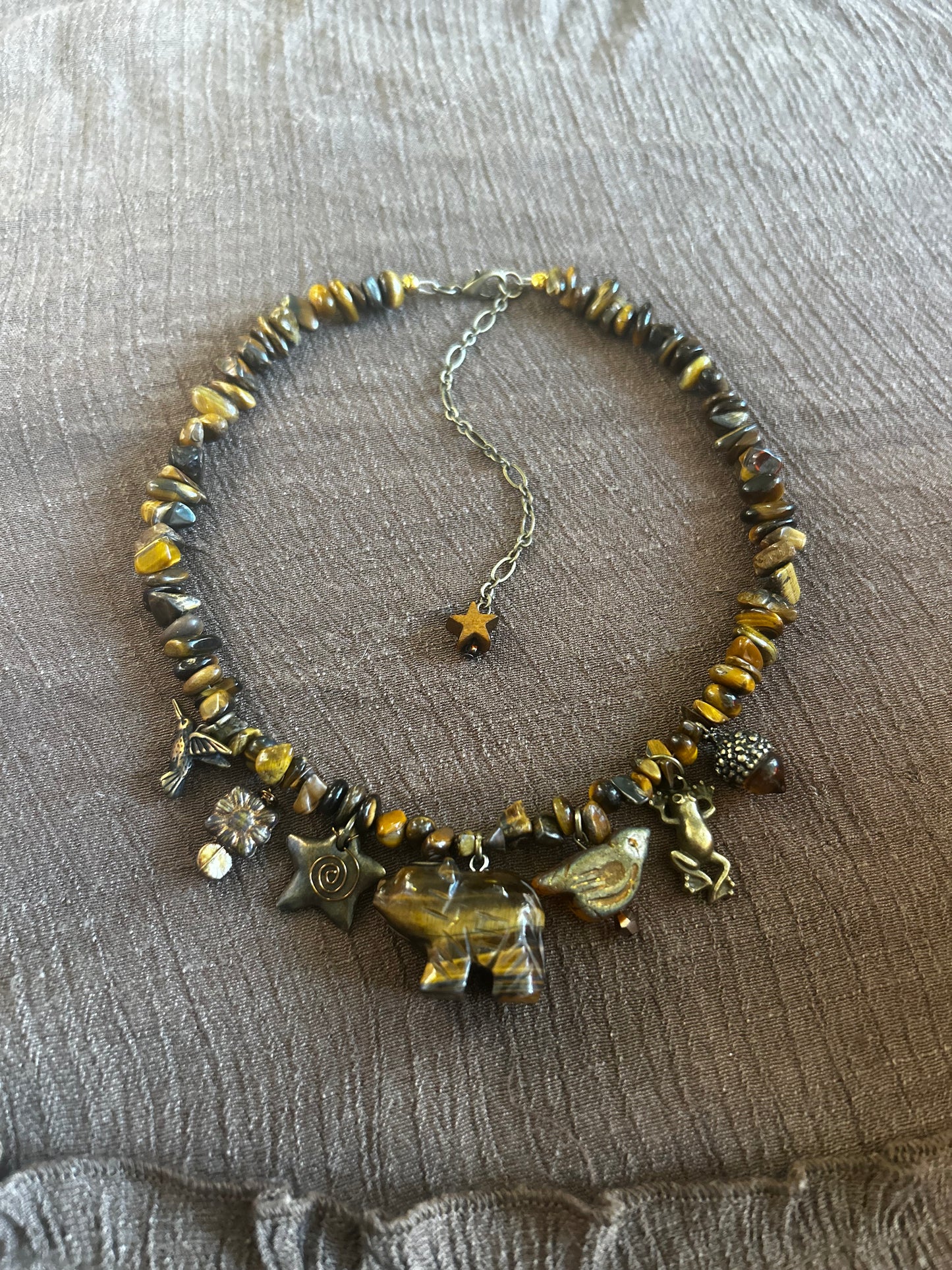 Tigers Eye Grizzly Bear Necklace (1 of 1)