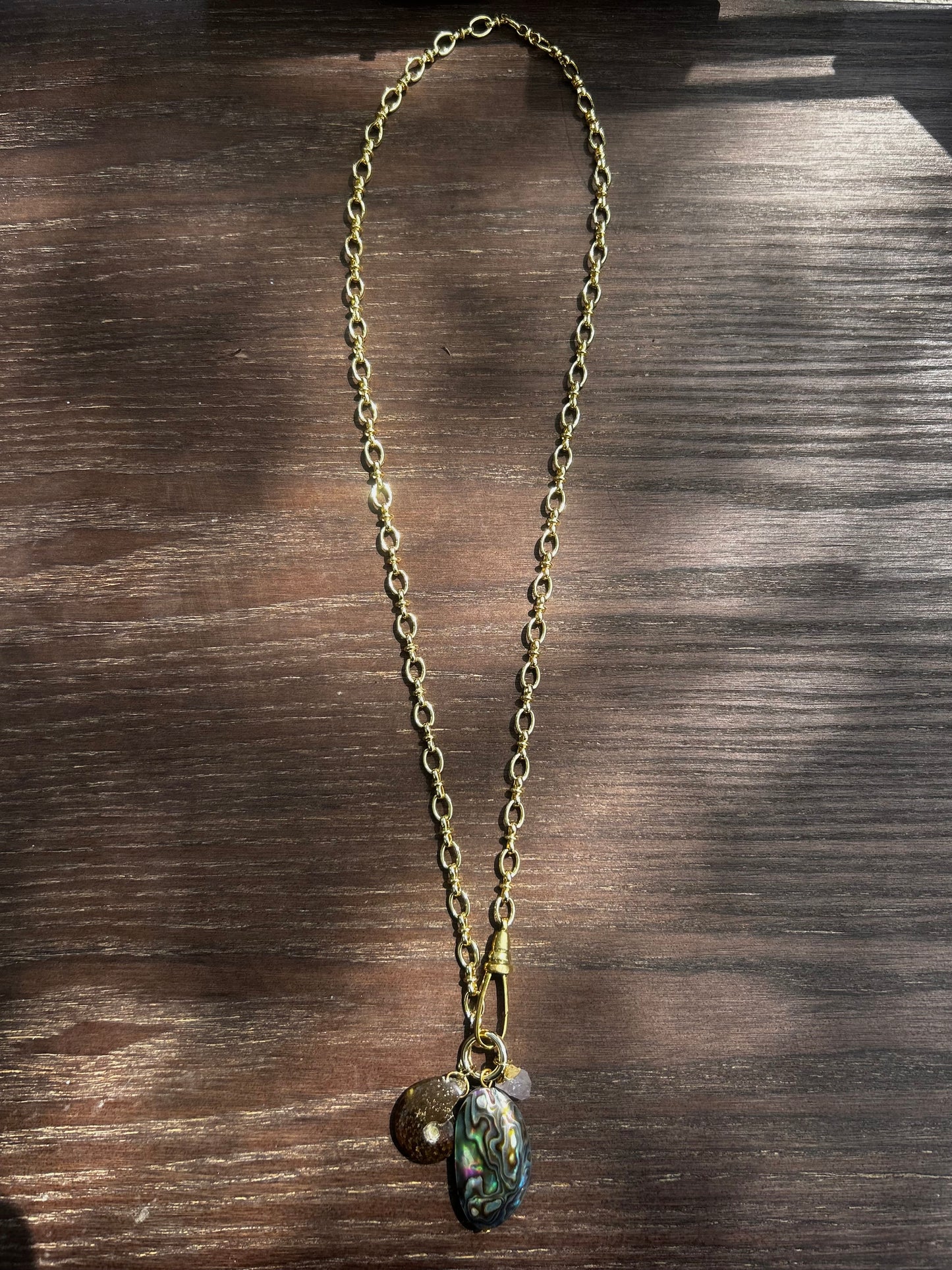 Ammonite, Abalone, and Rose gold Statement Necklace
