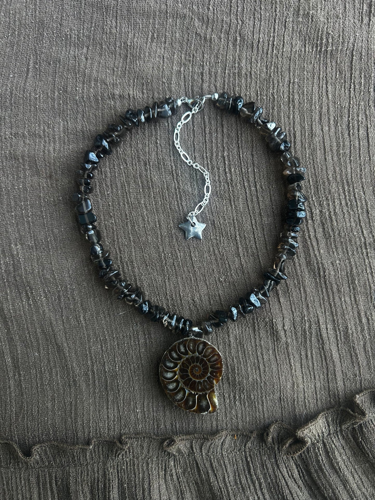 Smokey Quartz Ammonite Necklace (1 of 1)