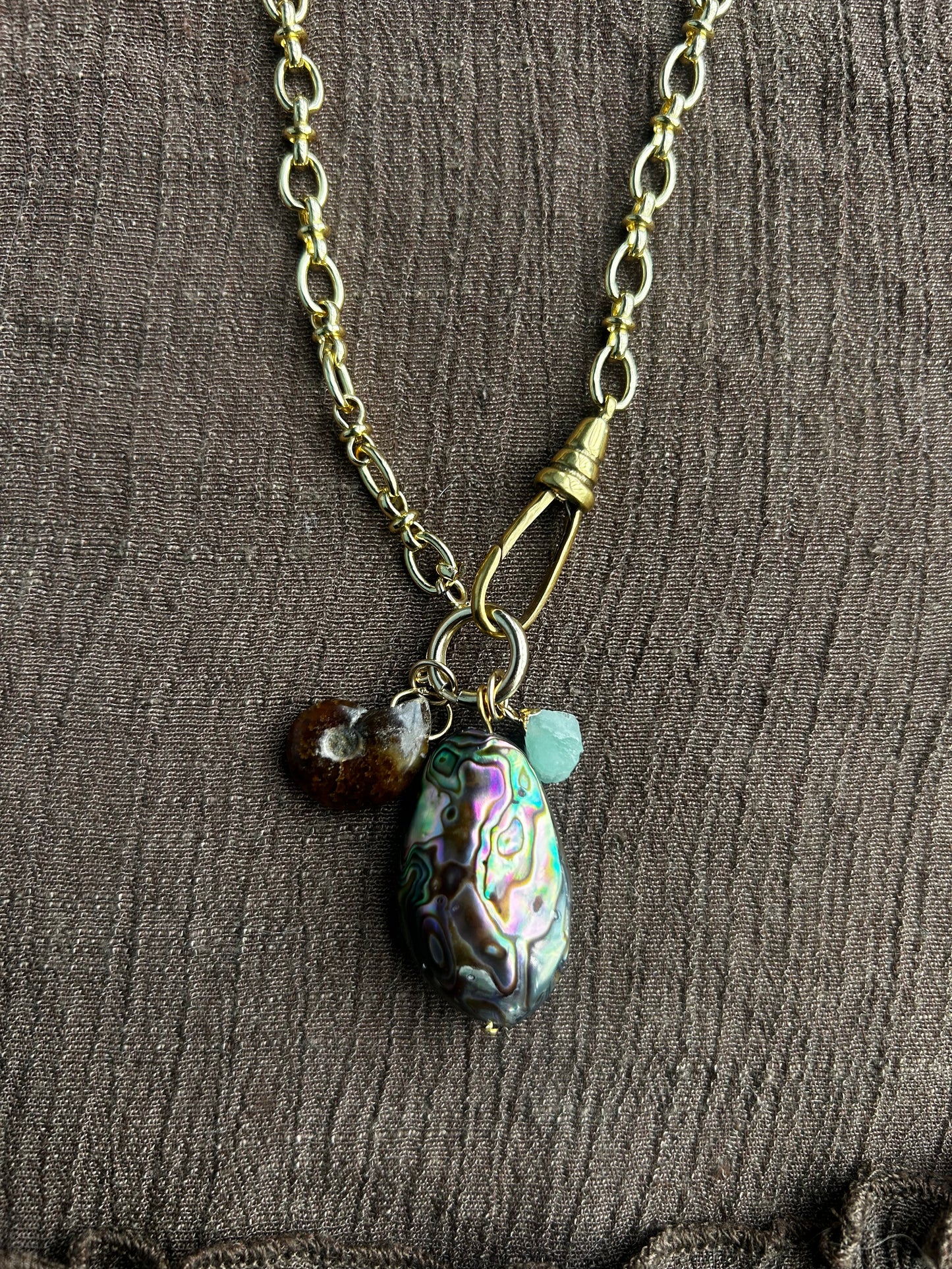 Abalone and Ammonite Charm Necklace