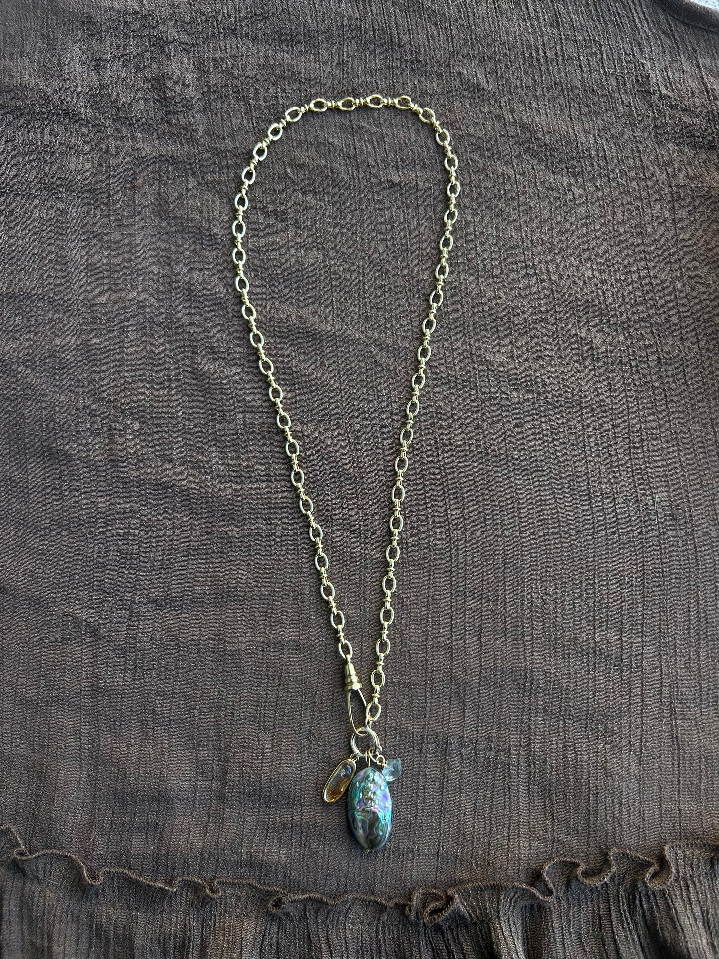 Abalone, Topaz, and Fluorite Charm Necklace