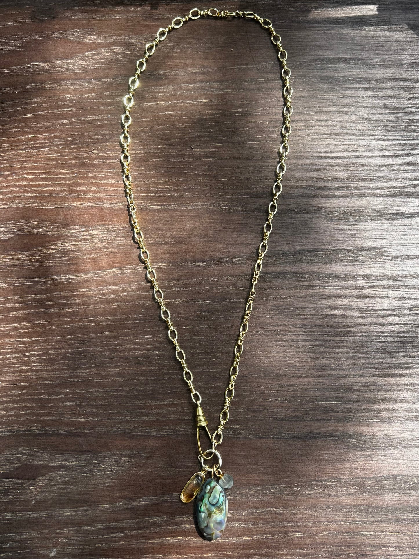 Abalone, Topaz, and Fluorite Charm Necklace